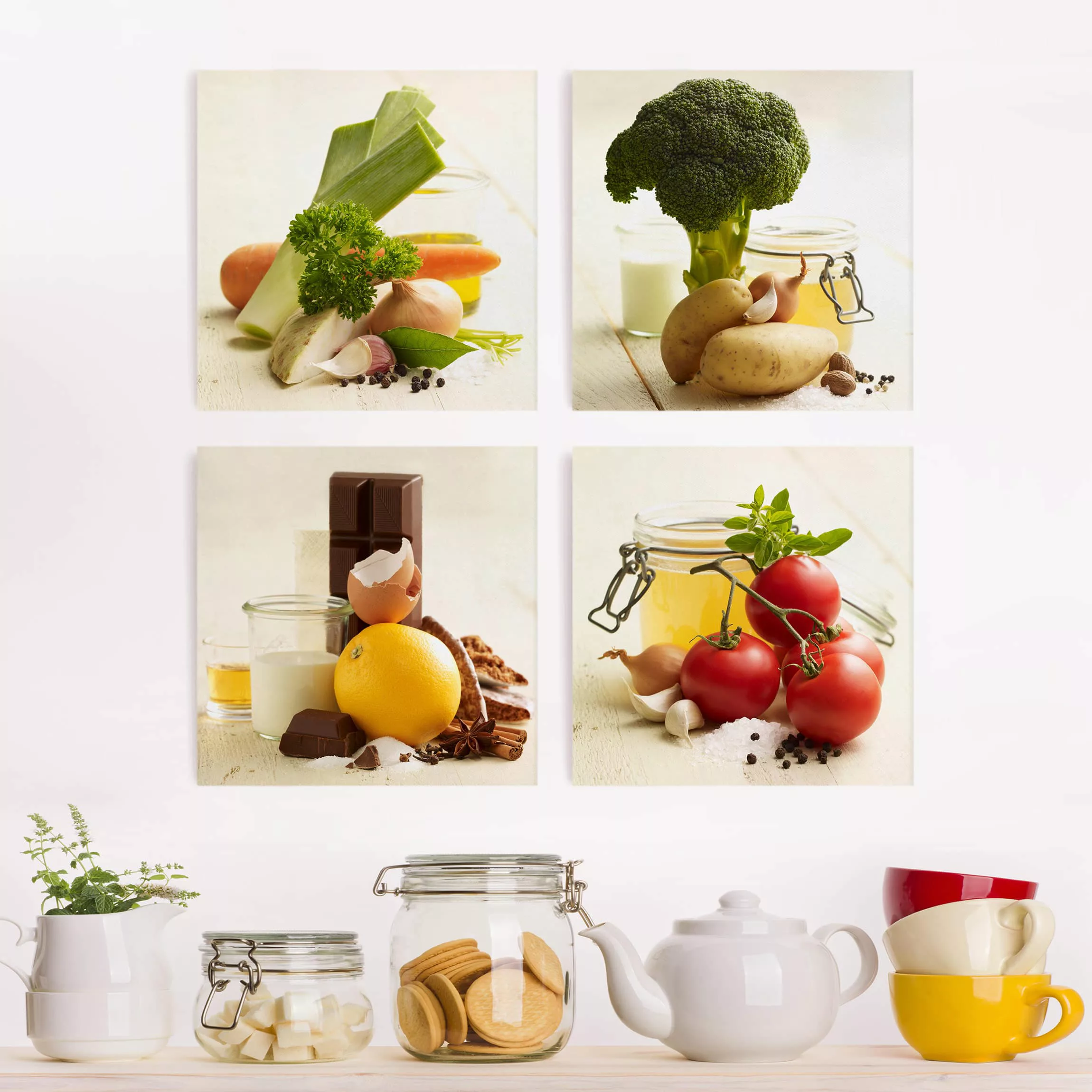 4-teiliges Leinwandbild Küche - Quadrat Zutaten - Mix günstig online kaufen