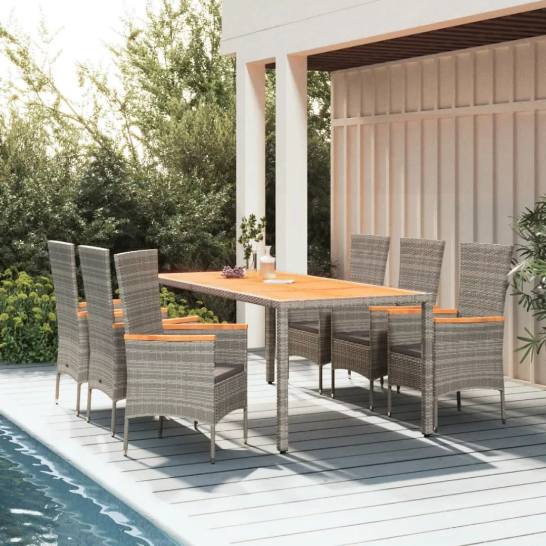 Vidaxl 7-tlg. Garten-essgruppe Mit Kissen Grau Poly Rattan günstig online kaufen