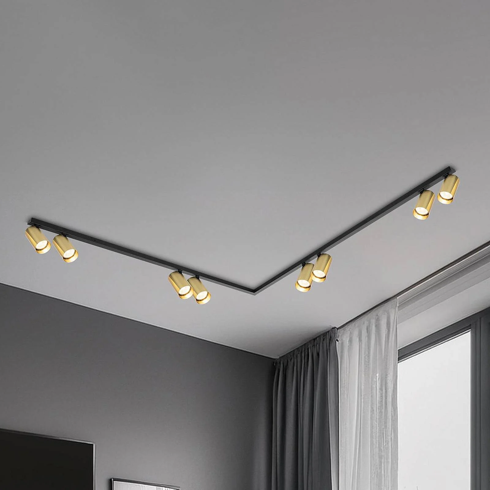 Deckenspot Hero, schwarz/gold, 8-flammig, 240 cm, Metall günstig online kaufen