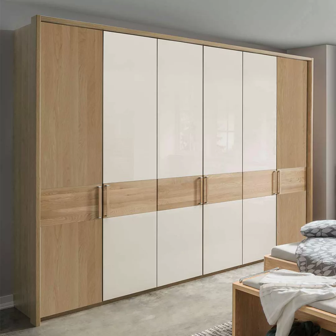 Schlafzimmerschrank in Beige und Eiche 6-türig günstig online kaufen