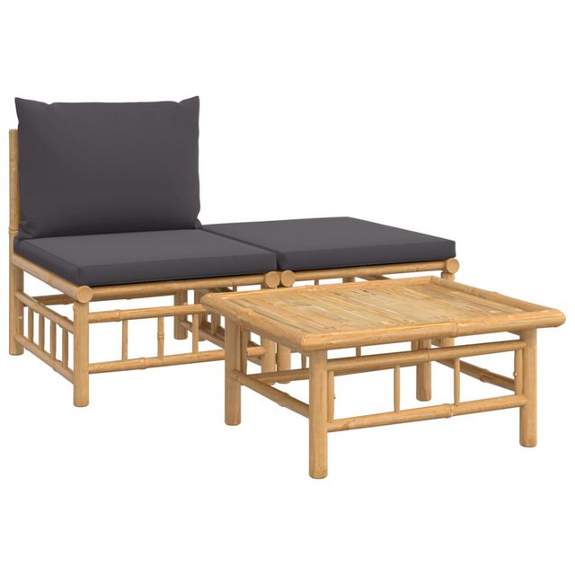 Vidaxl 3-tlg. Garten-lounge-set Mit Dunkelgrauen Kissen Bambus günstig online kaufen