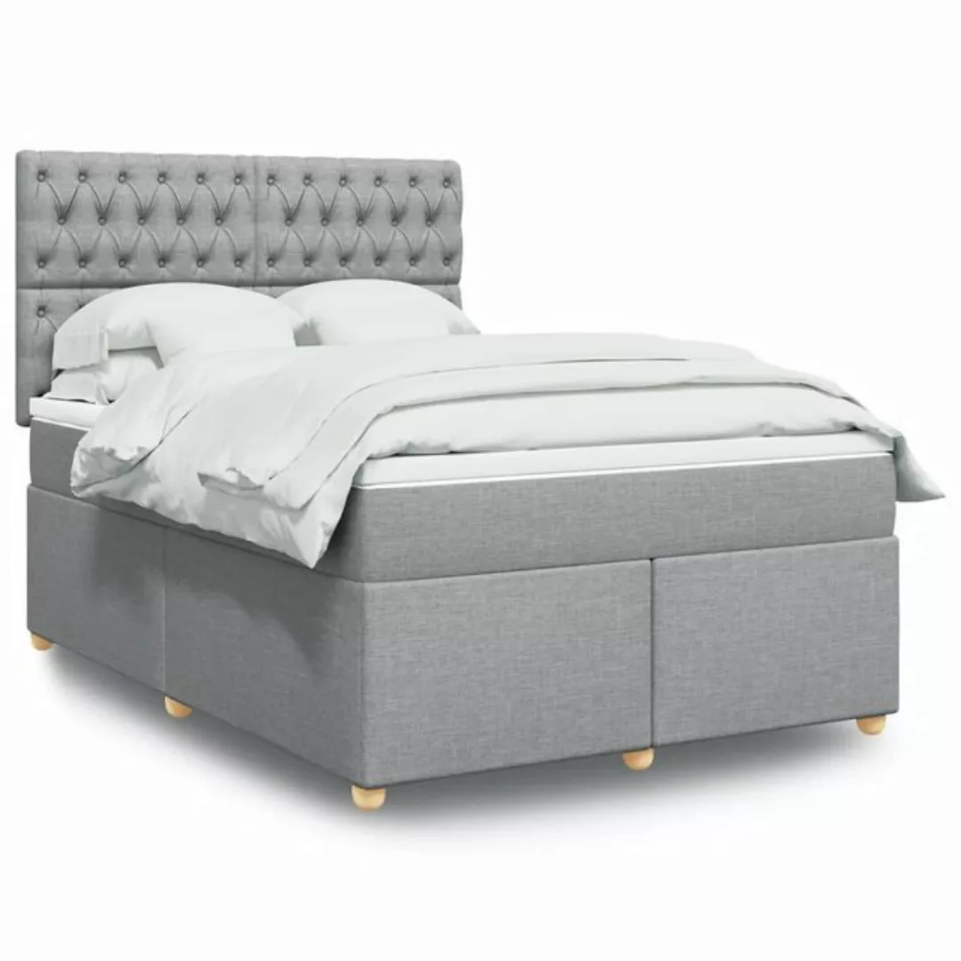 vidaXL Boxspringbett, Boxspringbett mit Matratze Hellgrau 140x200 cm Stoff günstig online kaufen