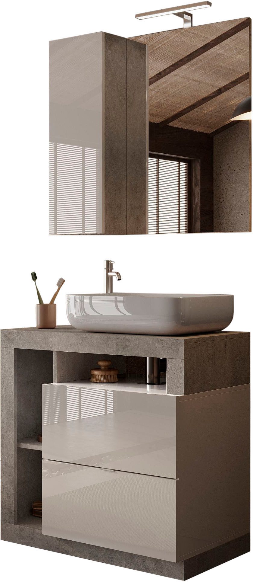 welltime Badmöbel-Set "Hamburg, Badezimmerset 2tlg. Breite 79 cm, Badmöbel, günstig online kaufen