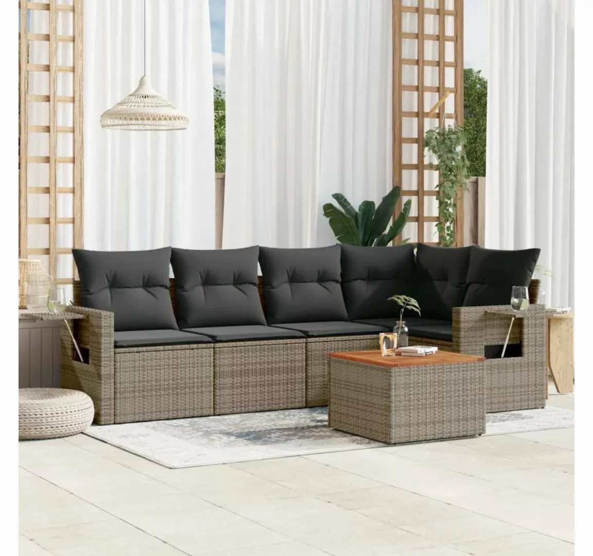 vidaXL Loungesofa 6-tlg. Garten-Sofagarnitur mit Kissen Grau Poly Rattan, 1 günstig online kaufen