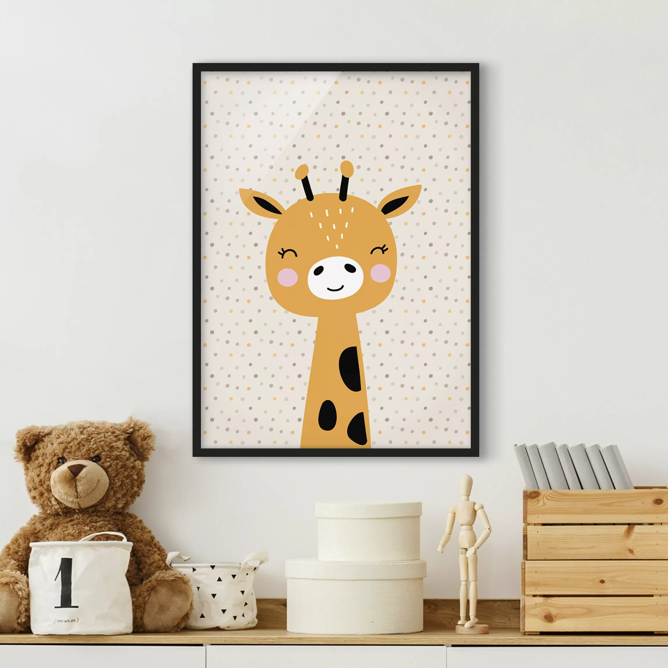 Bild mit Rahmen Kinderzimmer - Hochformat Baby Giraffe günstig online kaufen