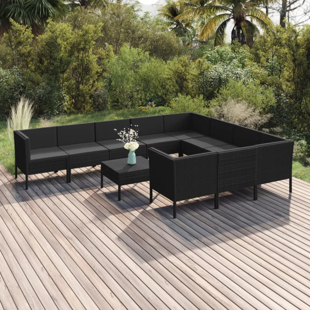 11-tlg. Garten-lounge-set Mit Auflagen Poly Rattan Schwarz günstig online kaufen