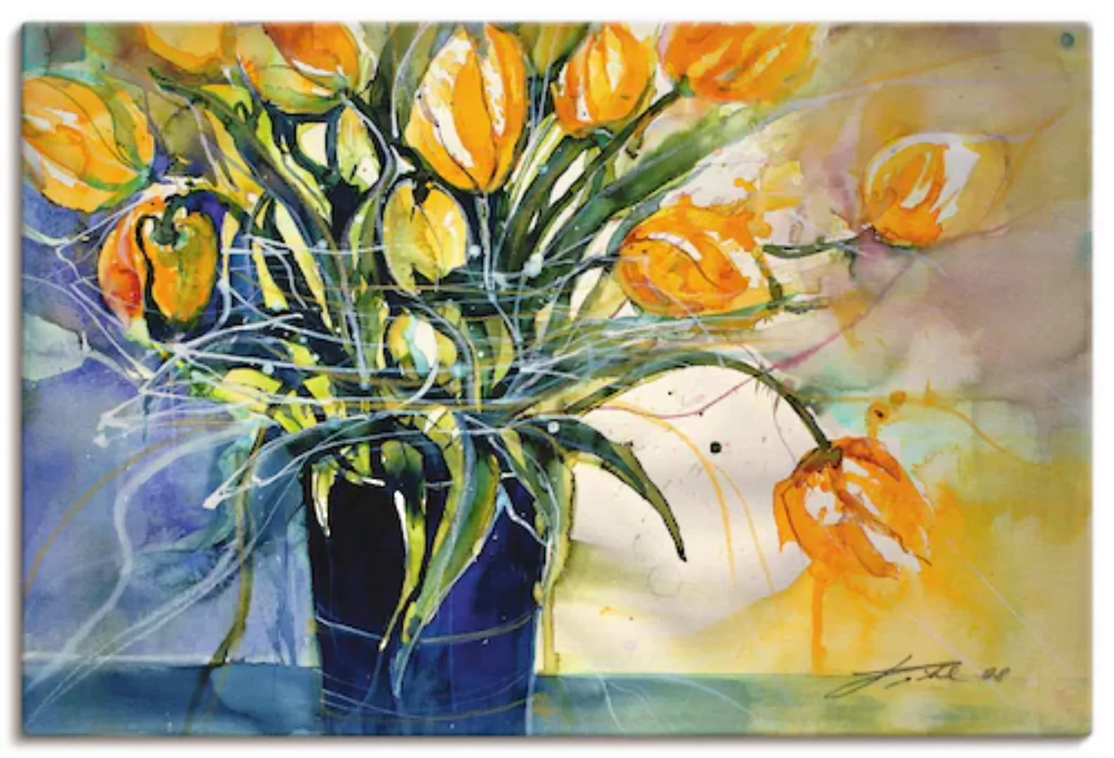 Artland Leinwandbild "Gelbe Tulpen in schwarzer Vase", Arrangements, (1 St. günstig online kaufen