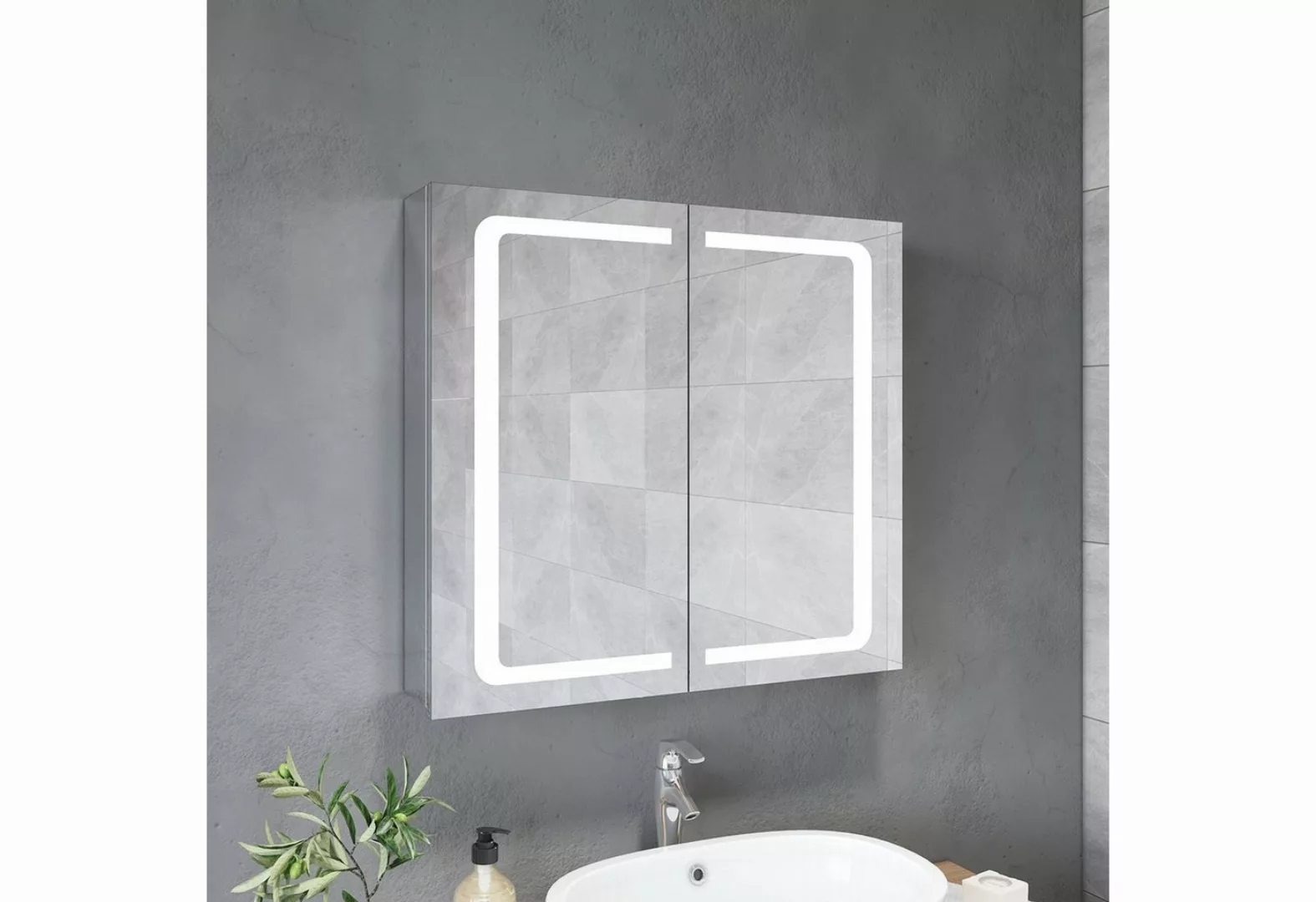 SONNI Badezimmerspiegelschrank Spiegelschrank 2-türig Bad LED Beleuchtung B günstig online kaufen