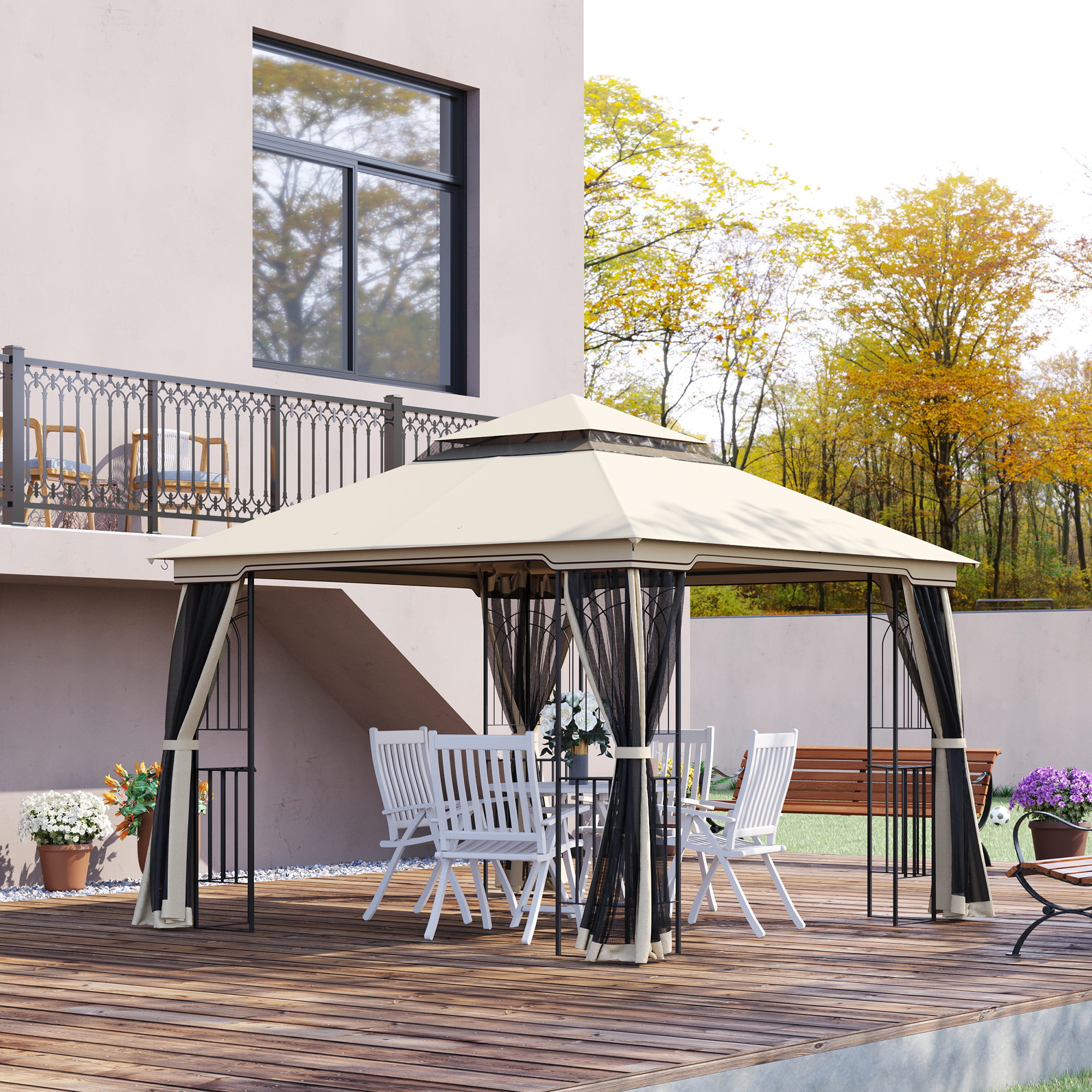 Outsunny Gartenpavillon mit Doppeldach Festzelt Partyzelt 2,99 x 2,99 m mit günstig online kaufen