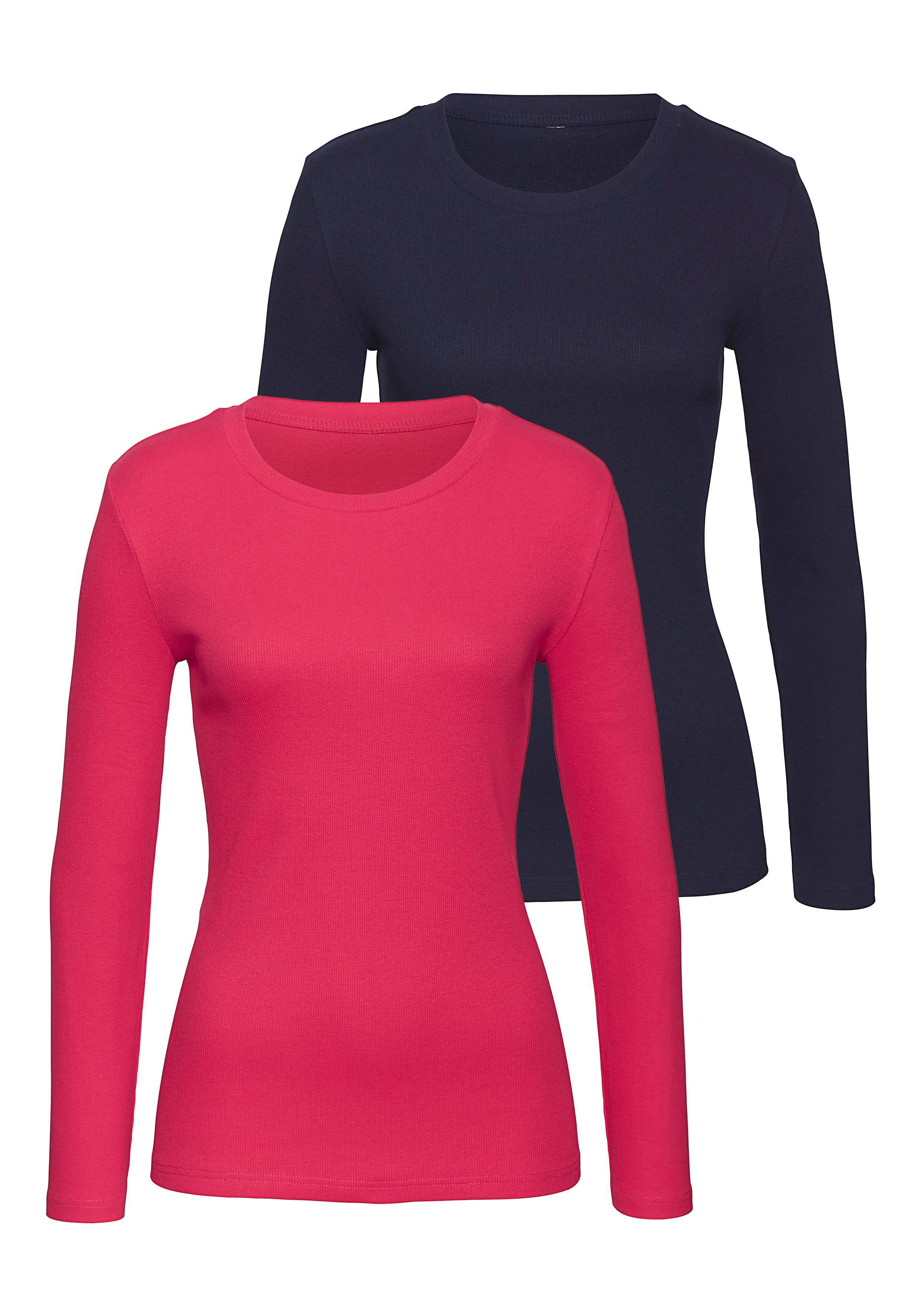 Vivance Langarmshirt "aus modischer Rippware", (2er-Pack), aus weichem Baum günstig online kaufen