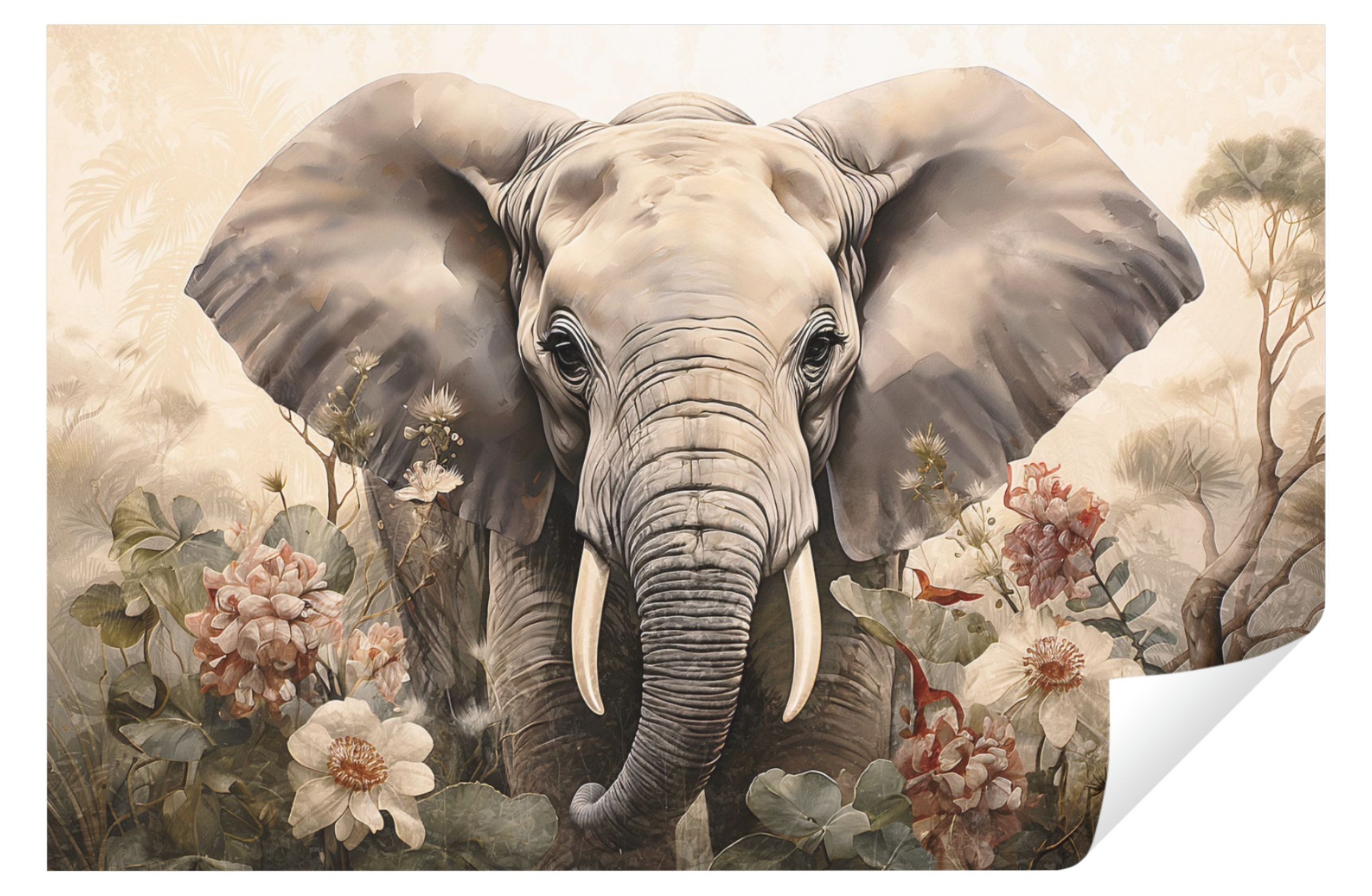 Wallarena Fototapete Elefant Blumen Sepia Vlies günstig online kaufen