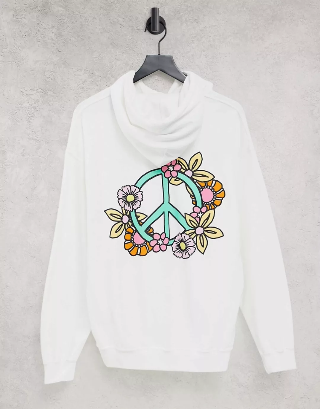 New Love Club – Kapuzenpullover in Weiß mit geblümtem Peace-Zeichen günstig online kaufen