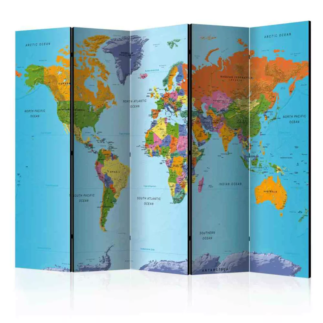 Weltkarten Paravent in Bunt 225 cm breit günstig online kaufen