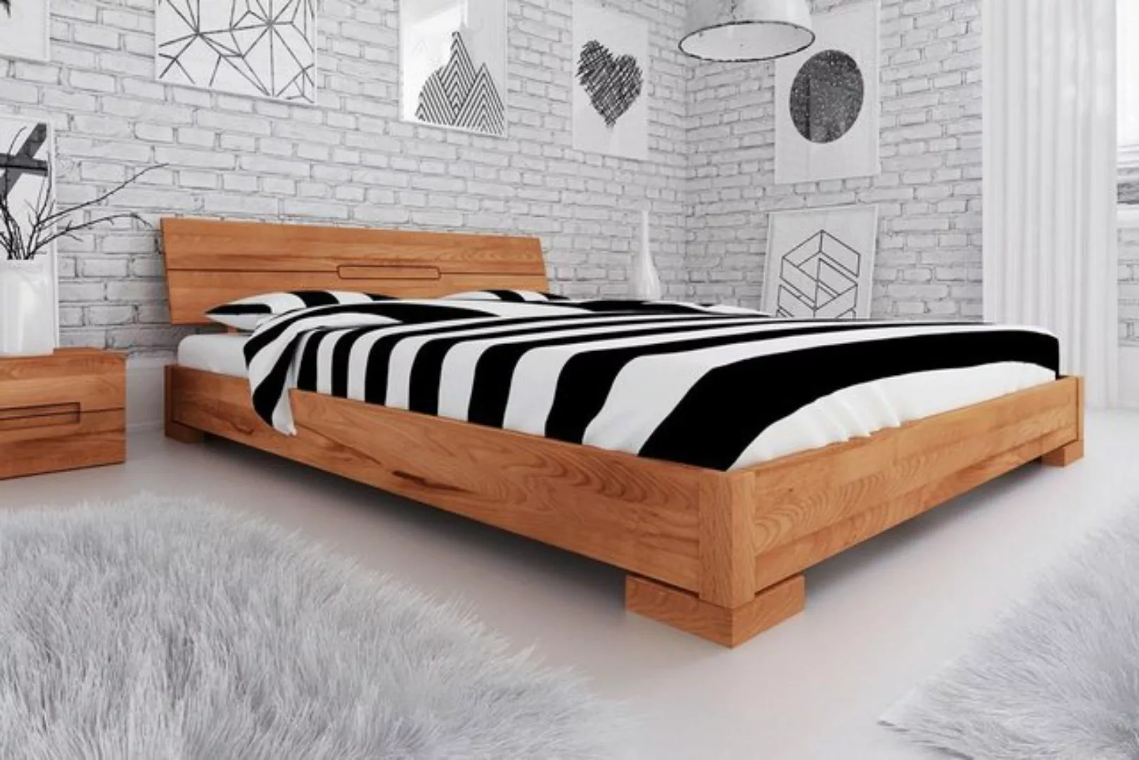Natur24 Bett Bett Bento 5 Sonderlänge 200x210 Kernbuche Holzkopfteil und Ho günstig online kaufen