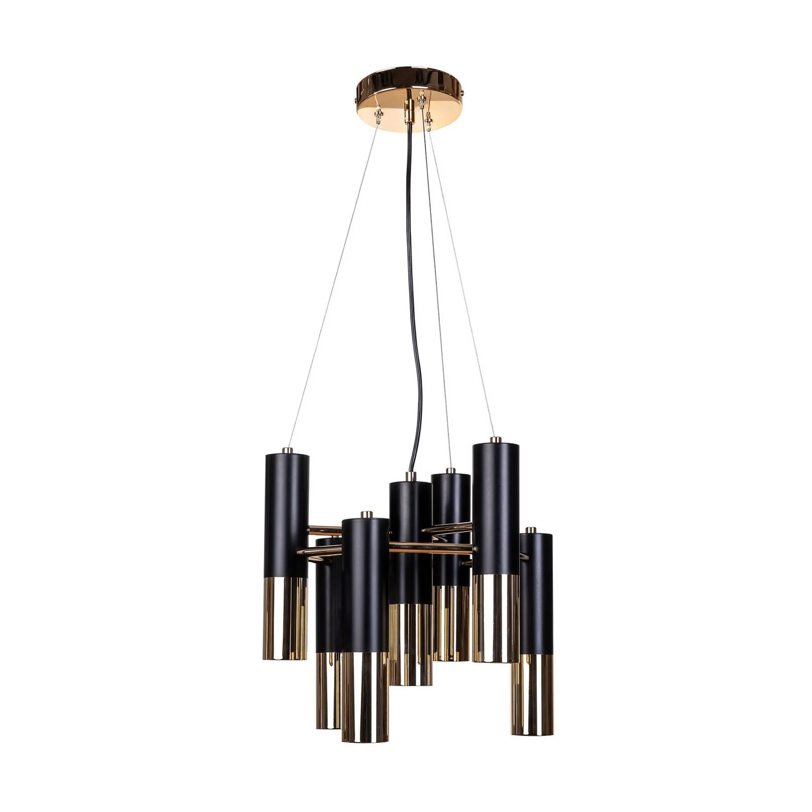 Pendelleuchte Orino, schwarz/gold, Metall, 7-flg., GU10 günstig online kaufen