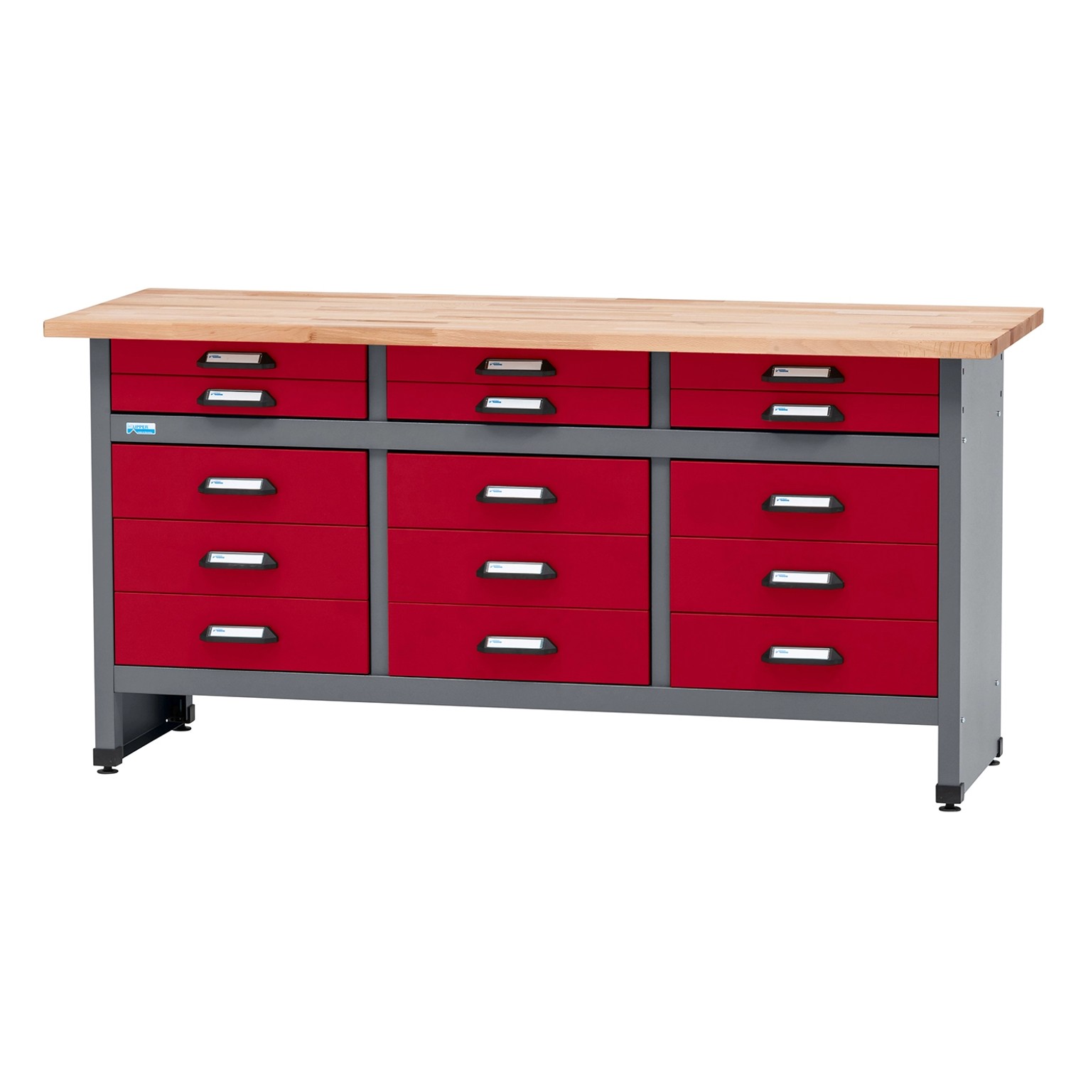 Küpper Werkbank mit 15 Schubladen 84 x 170 x 60 cm Dunkelrot günstig online kaufen