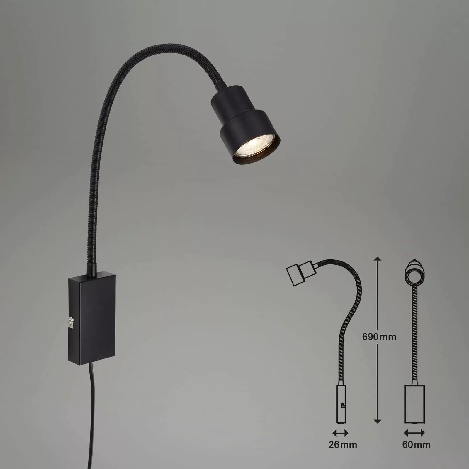 LED-Wandleuchte Tusi mit Flexarm, schwarz günstig online kaufen