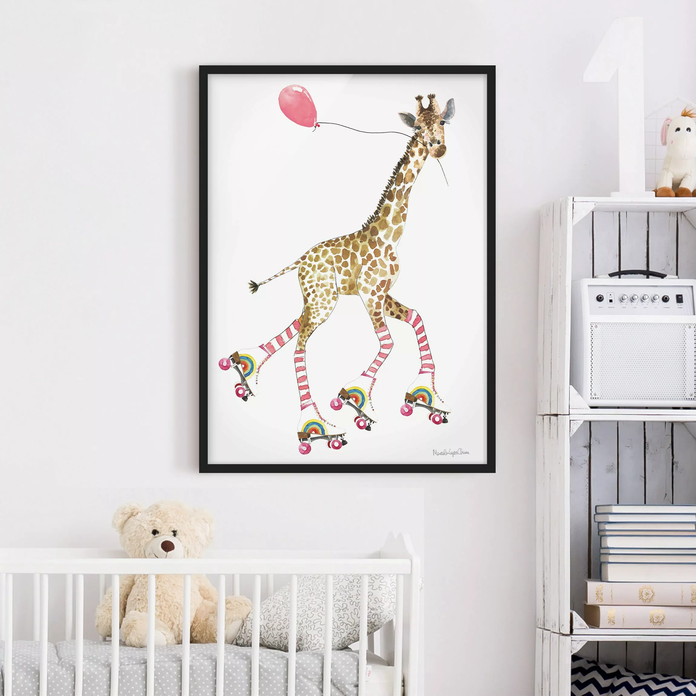 Bild mit Rahmen Giraffe auf Freudenfahrt günstig online kaufen