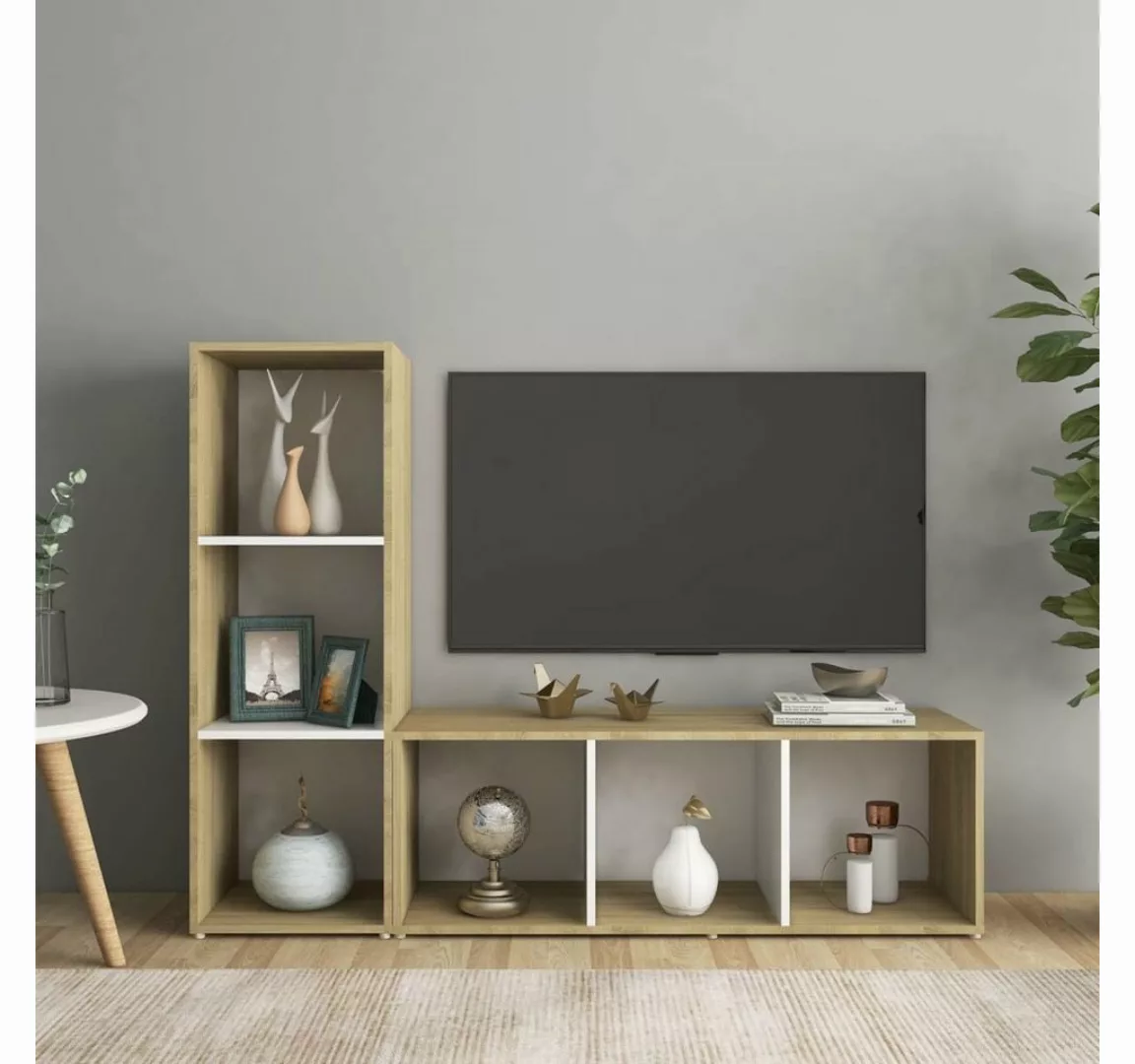 furnicato TV-Schrank TV-Schränke 2 Stk. Weiß Sonoma-Eiche 107x35x37 cm Holz günstig online kaufen
