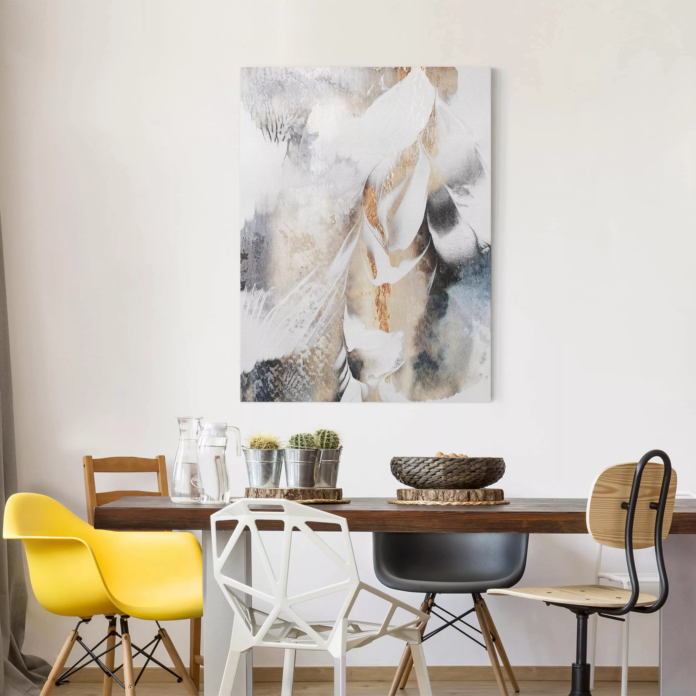 Leinwandbild Abstrakt - Hochformat Goldene abstrakte Wintermalerei günstig online kaufen