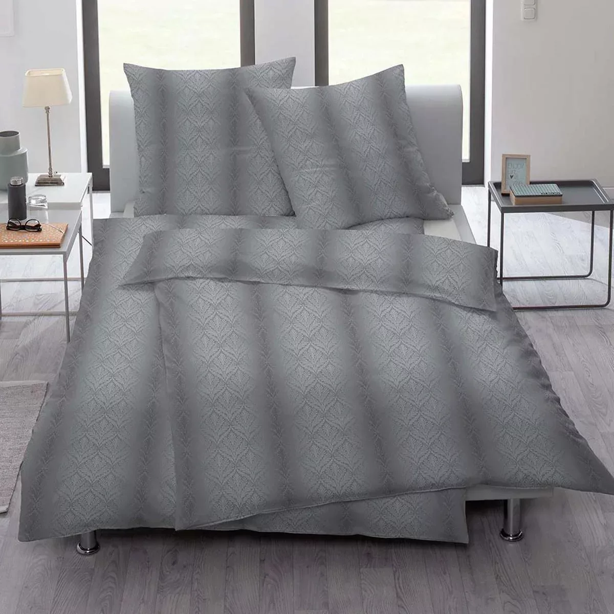 Estella Interlock Jersey Bettwäsche Juri 6928-920 Blatt Grau 135x200 günstig online kaufen