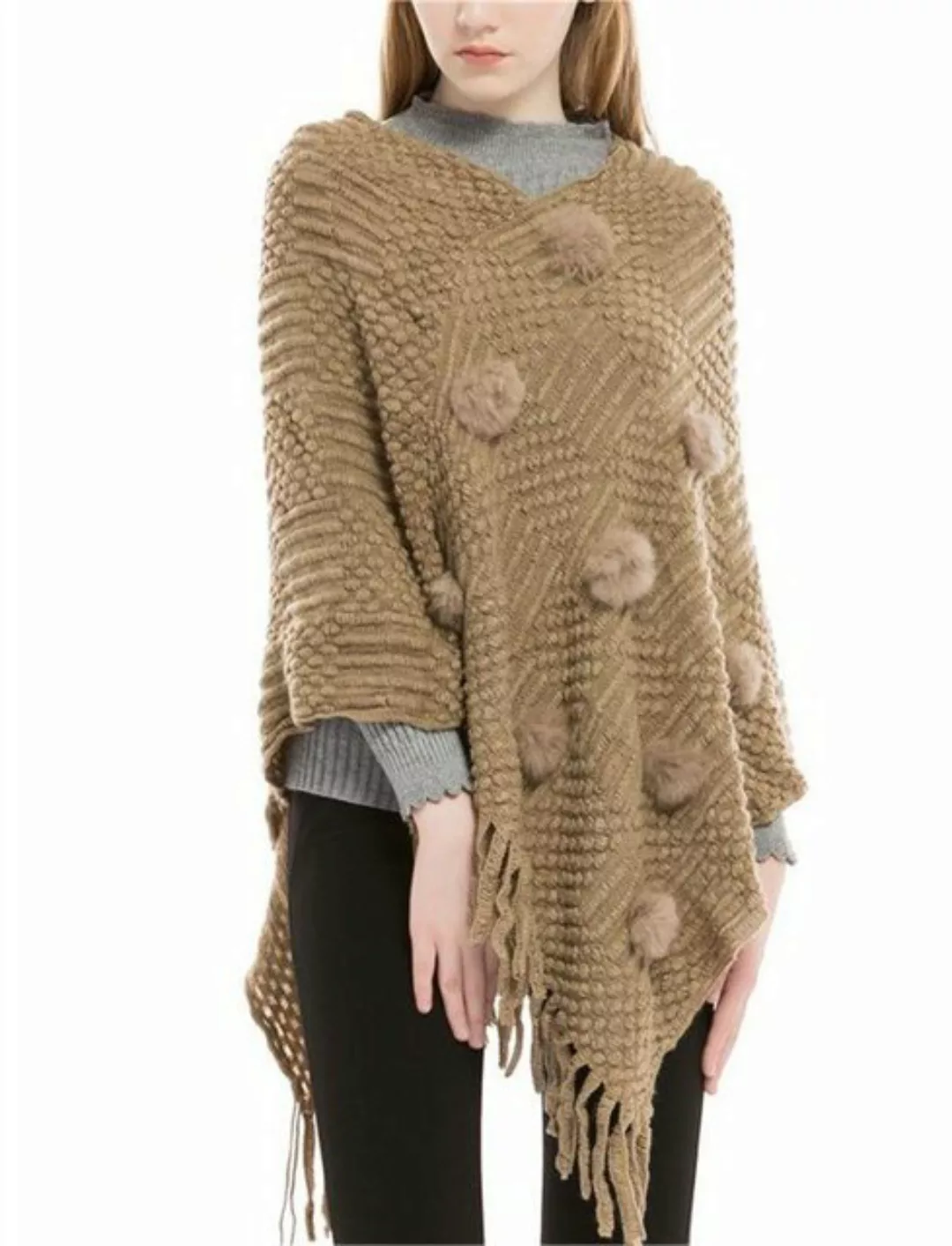 Fivejoy Cape Damen Plüsch Puffer Jacke,einfache Mode warmen gestrickten Sch günstig online kaufen