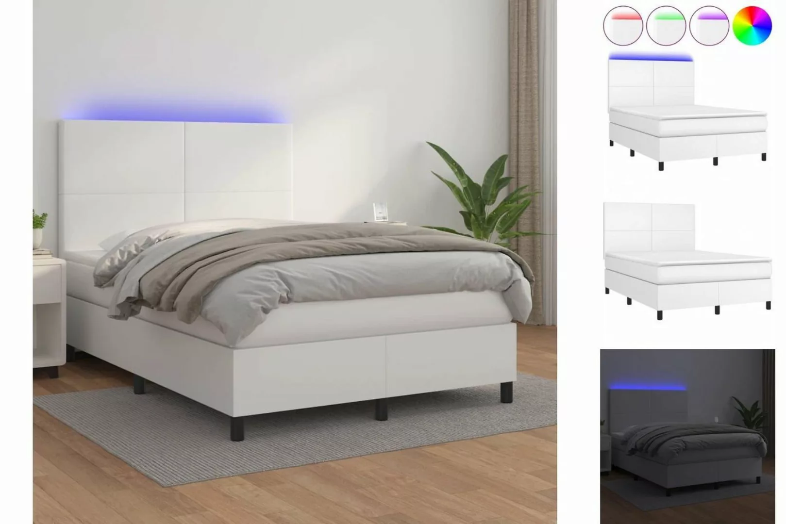 vidaXL Bettgestell Boxspringbett mit Matratze LED Weiß 140x200 cm Kunstlede günstig online kaufen