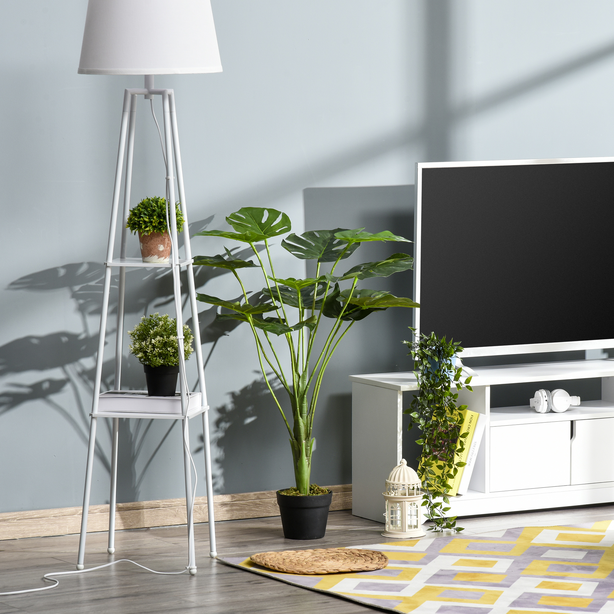 Outsunny Künstliche Monstera Pflanze mit 13 Blättern im Zementtopf, für Inn günstig online kaufen