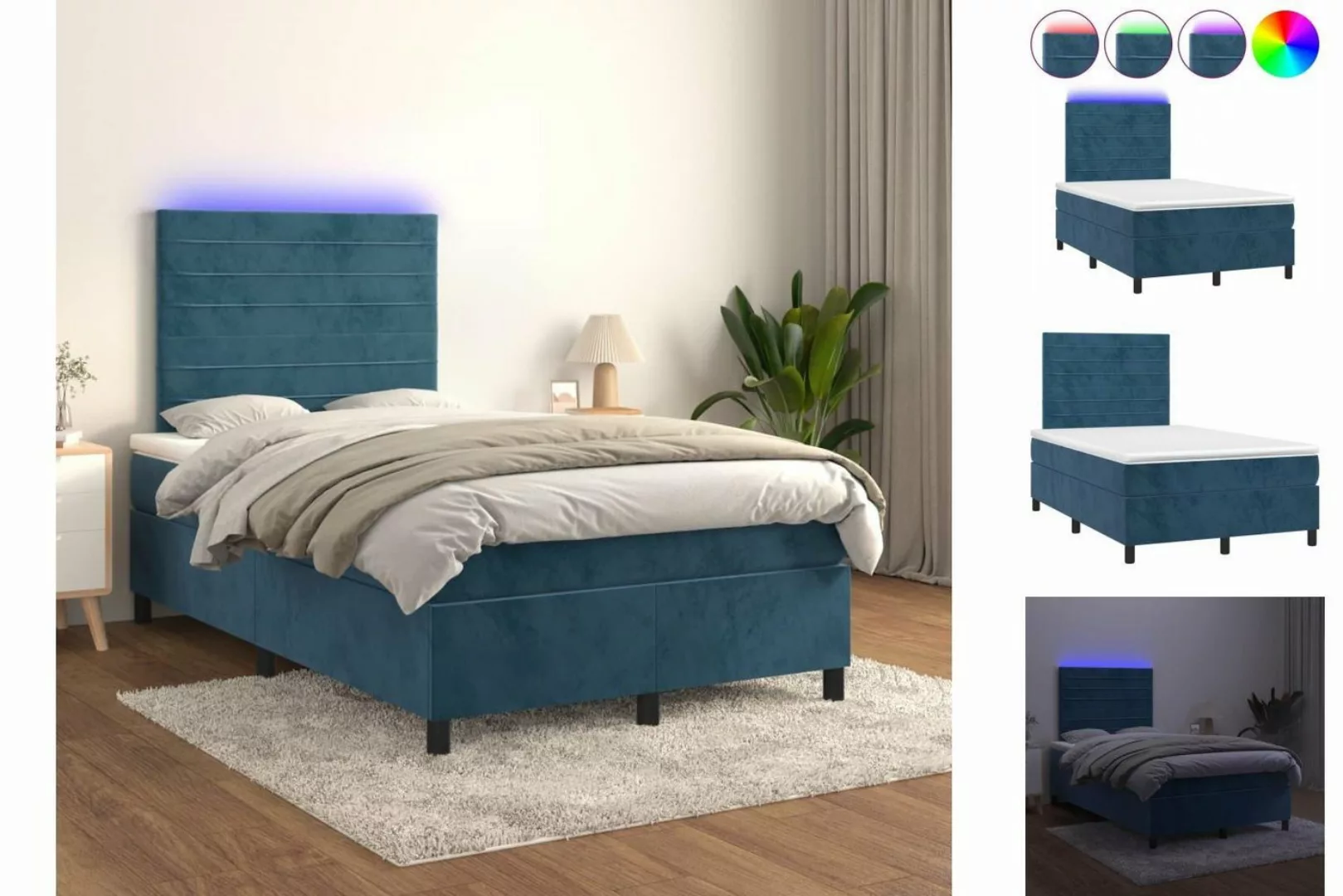 vidaXL Boxspringbett Boxspringbett mit Matratze & LED Samt (120 x 200 cm, B günstig online kaufen