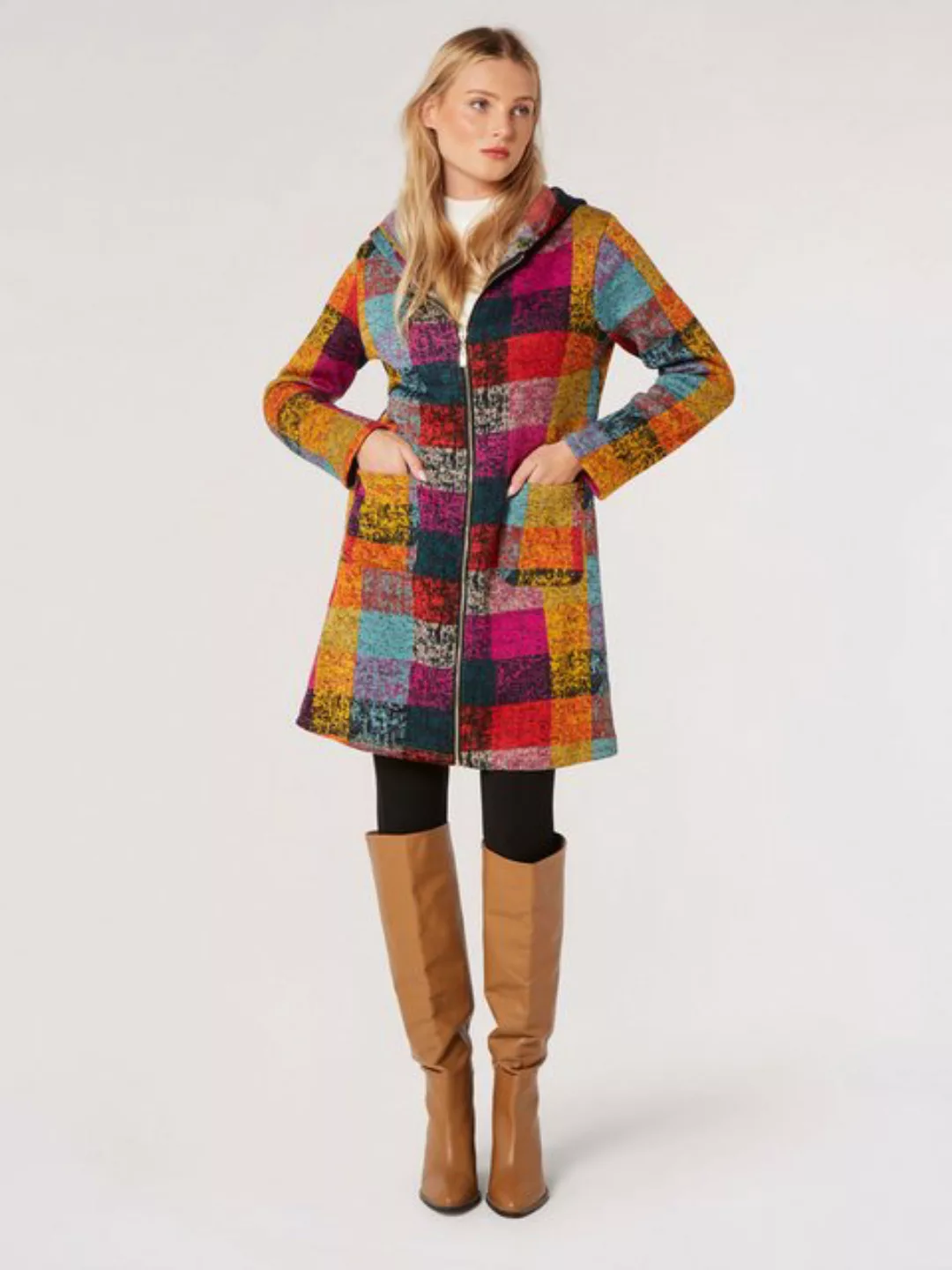 Apricot Wollmantel Cardigan-Jacke, mit Kapuze, mit Patchwork-Look günstig online kaufen