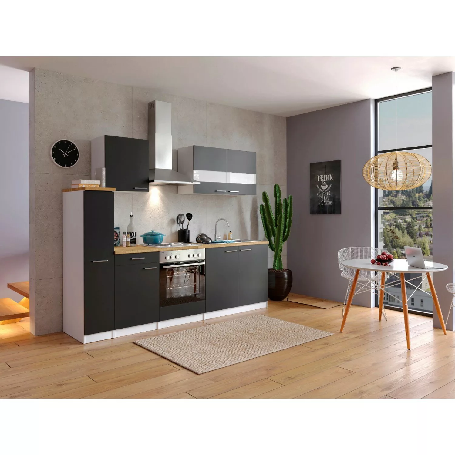 Respekta Küchenzeile KB240WS 240 cm Schwarz-Weiß günstig online kaufen