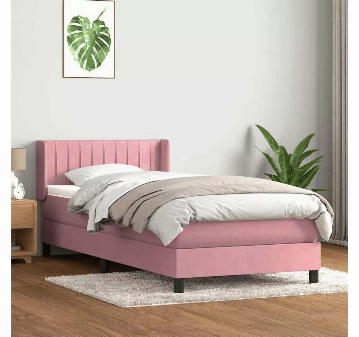 vidaXL Boxspringbett, Boxspringbett mit Matratze Rosa 100x220 cm Samt günstig online kaufen