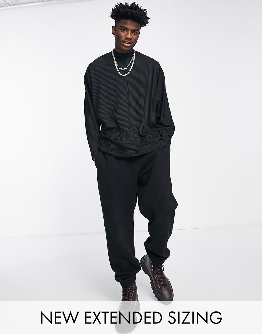 ASOS DESIGN – Geripptes Oversize-Shirt aus schwerem Material in Schwarz mit günstig online kaufen