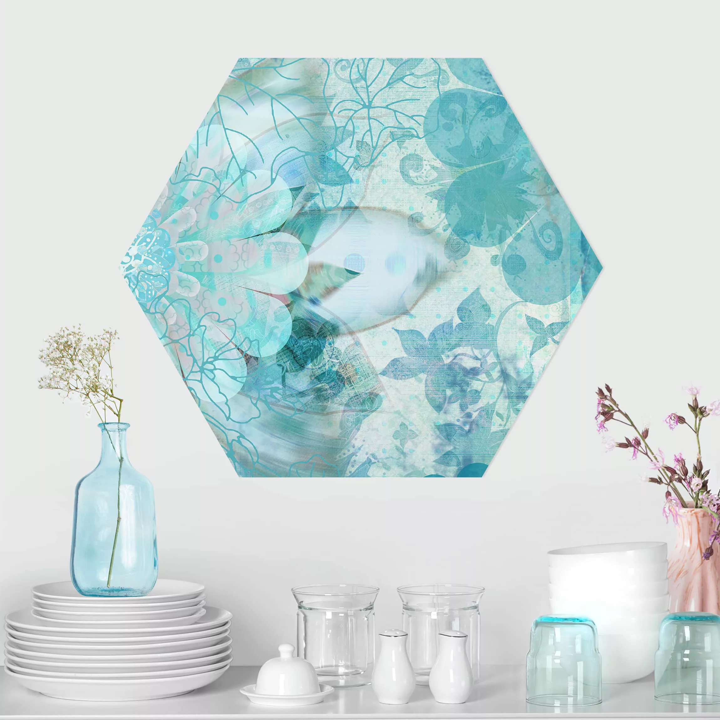 Hexagon-Alu-Dibond Bild Blumen Winterblumen günstig online kaufen