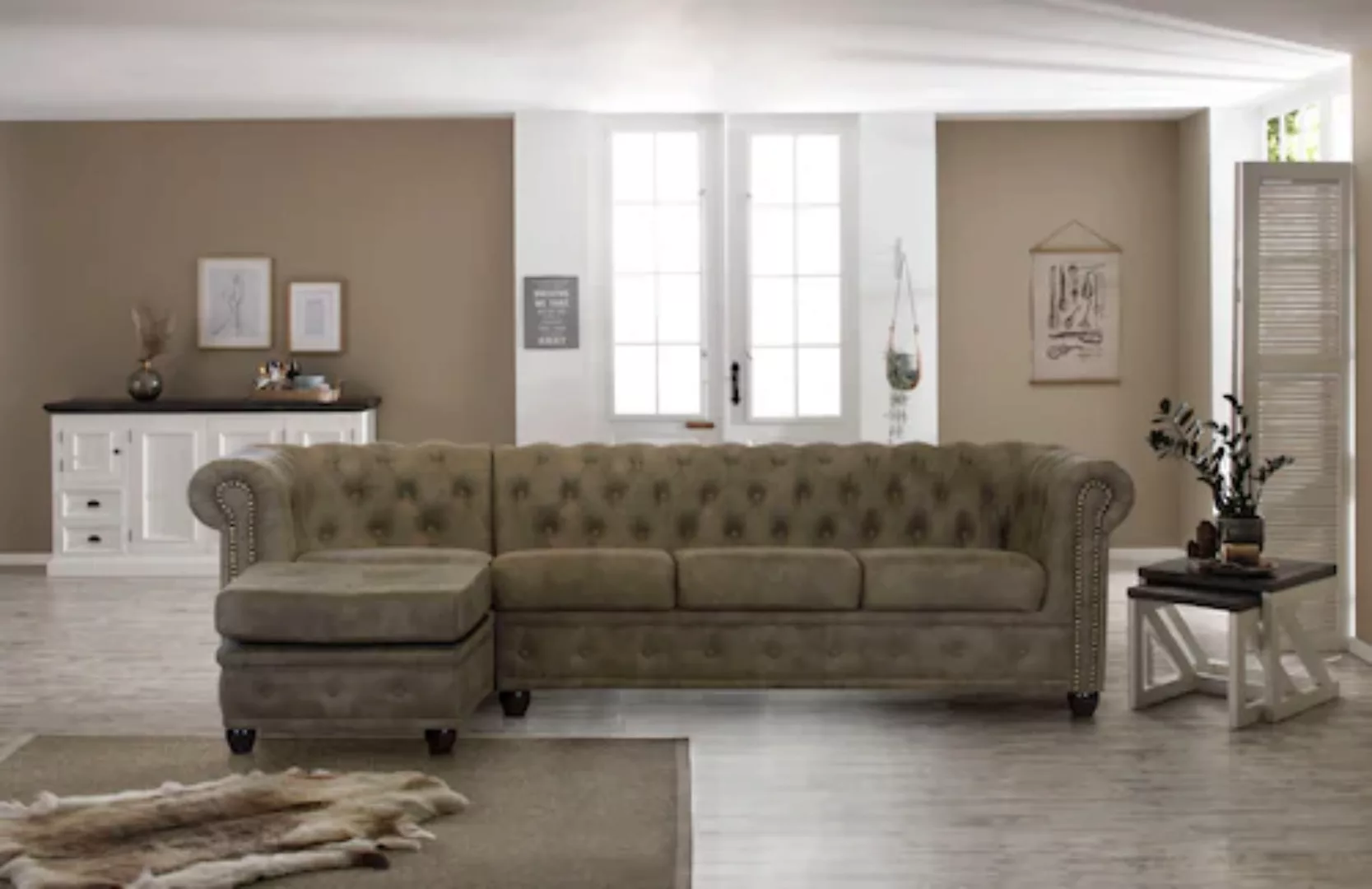 Home affaire Chesterfield-Sofa »Rysum L-Form«, Chesterfield-Optik mit Ottom günstig online kaufen