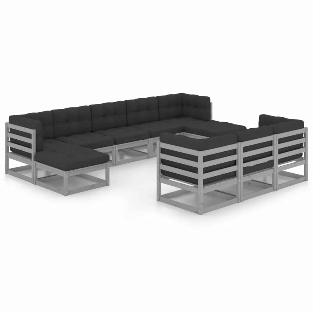 10-tlg. Garten-lounge-set Mit Kissen Grau Kiefer Massivholz günstig online kaufen