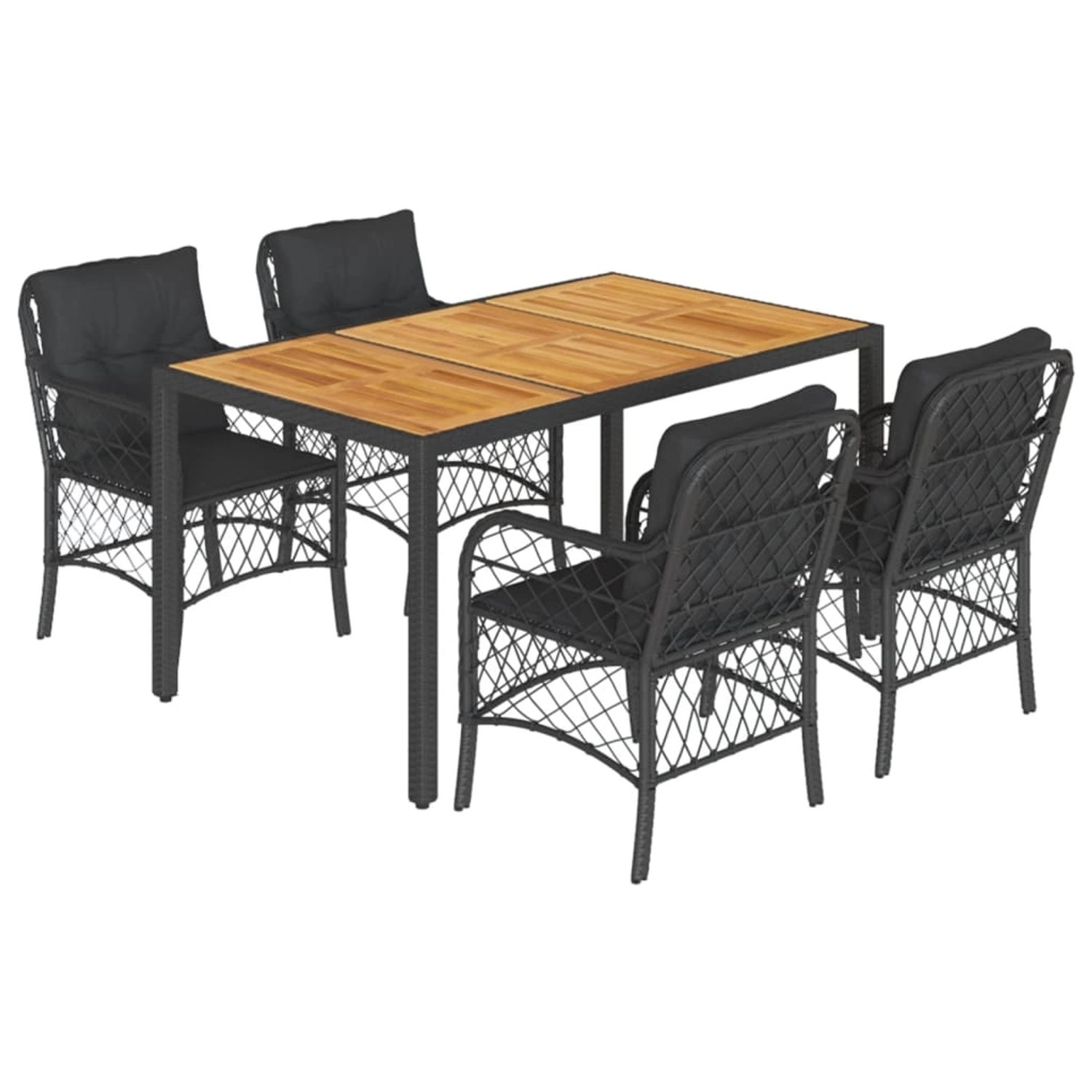 vidaXL 5-Tlg Garten-Essgruppe mit Kissen Schwarz Poly Rattan 3212044 günstig online kaufen