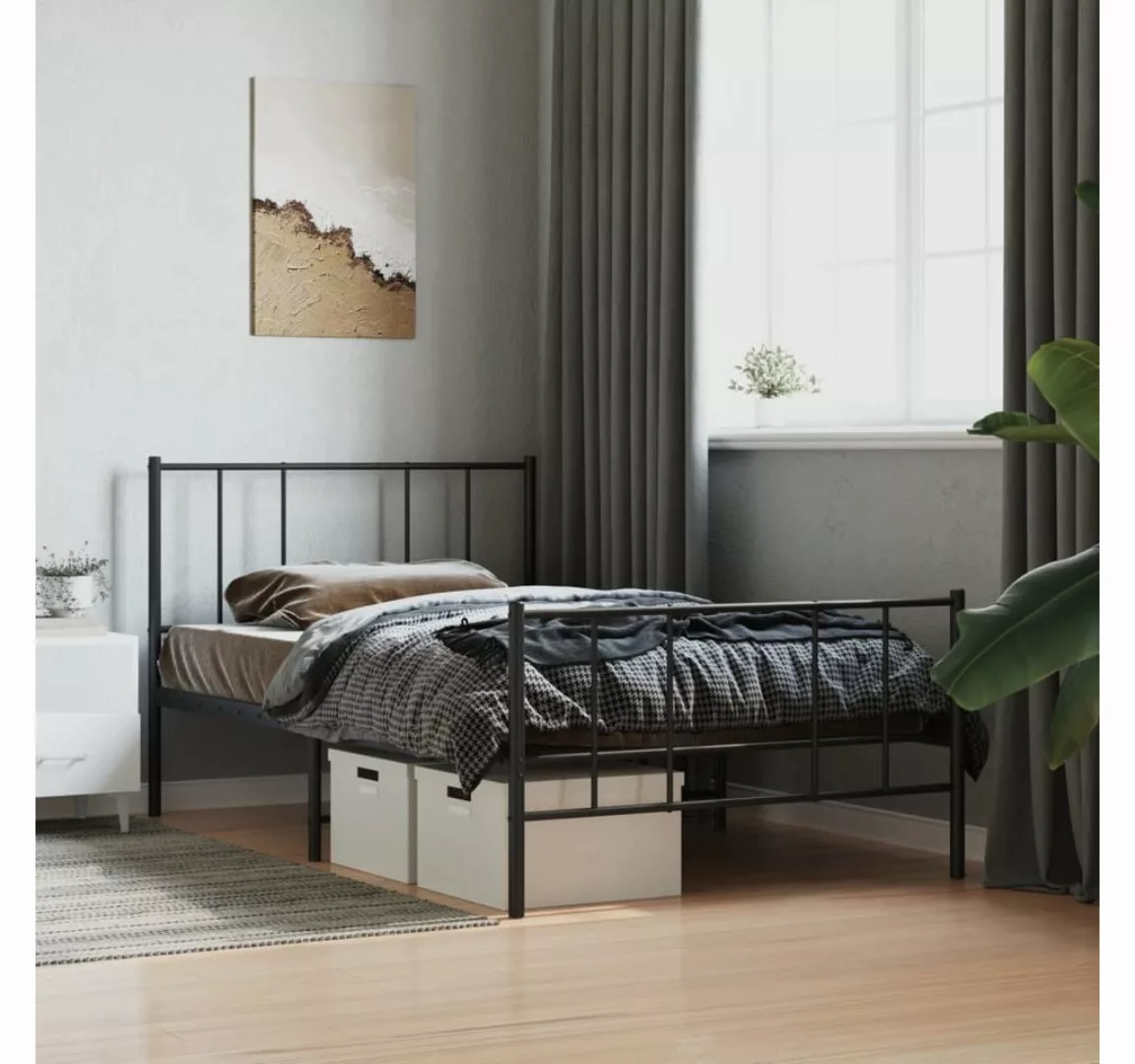 furnicato Bett Bettgestell mit Kopf- und Fußteil Metall Schwarz 90x190 cm günstig online kaufen