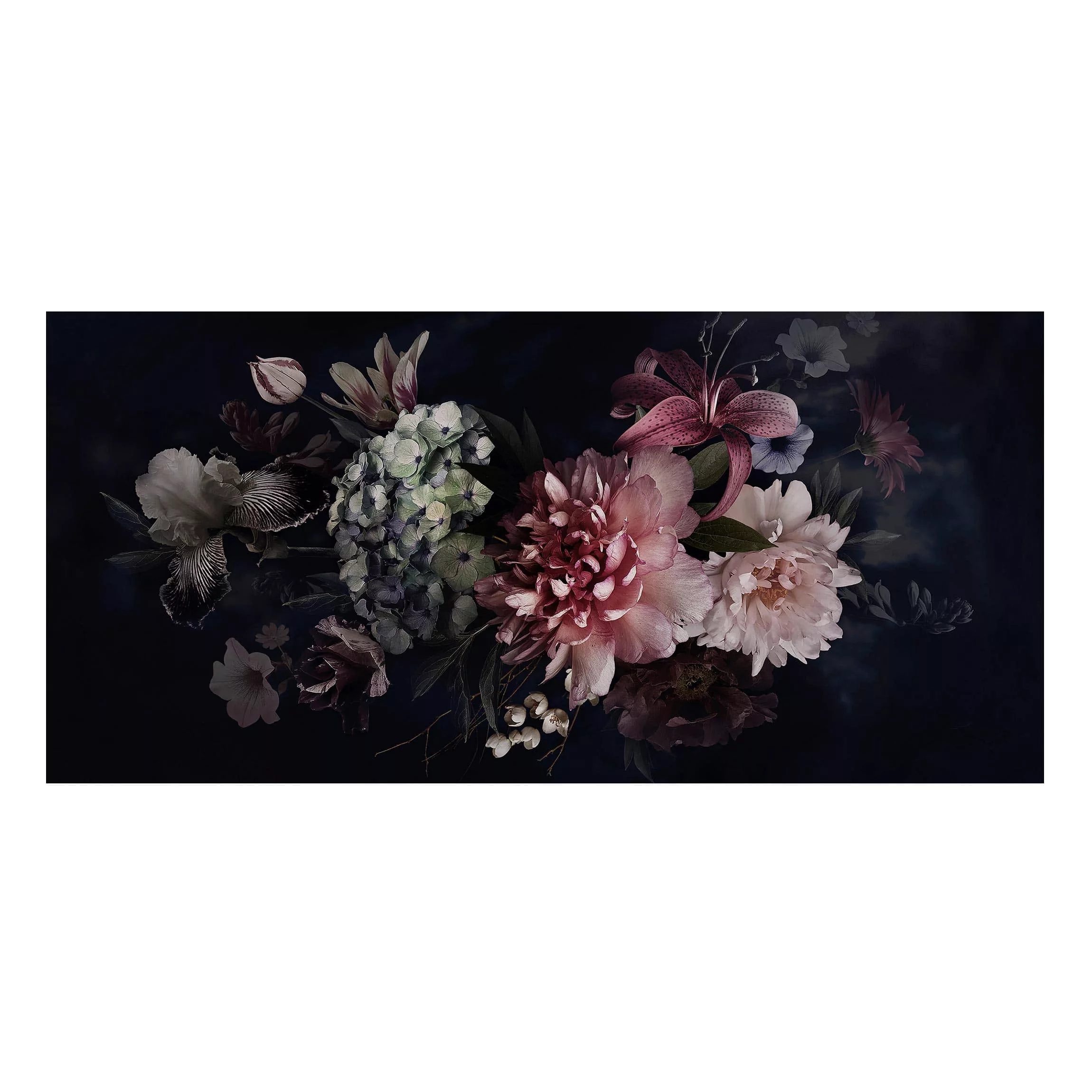 Magnettafel Blumen - Querformat 2:1 Blumen mit Nebel auf Schwarz günstig online kaufen