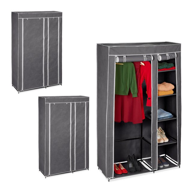 relaxdays Kleiderschrank 3 x Stoffschrank Kleiderstange grau günstig online kaufen