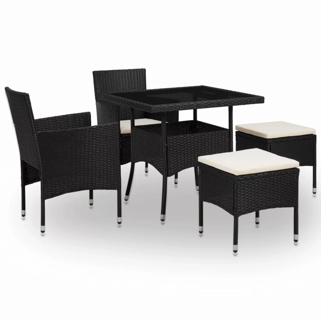 5-tlg. Garten-essgruppe Schwarz Poly Rattan Und Glas günstig online kaufen