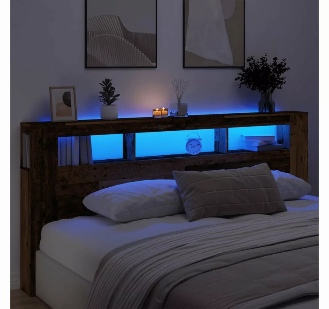 vidaXL Bett, LED-Kopfteil Altholz-Optik 220x18,5x103,5 cm Holzwerkstoff günstig online kaufen