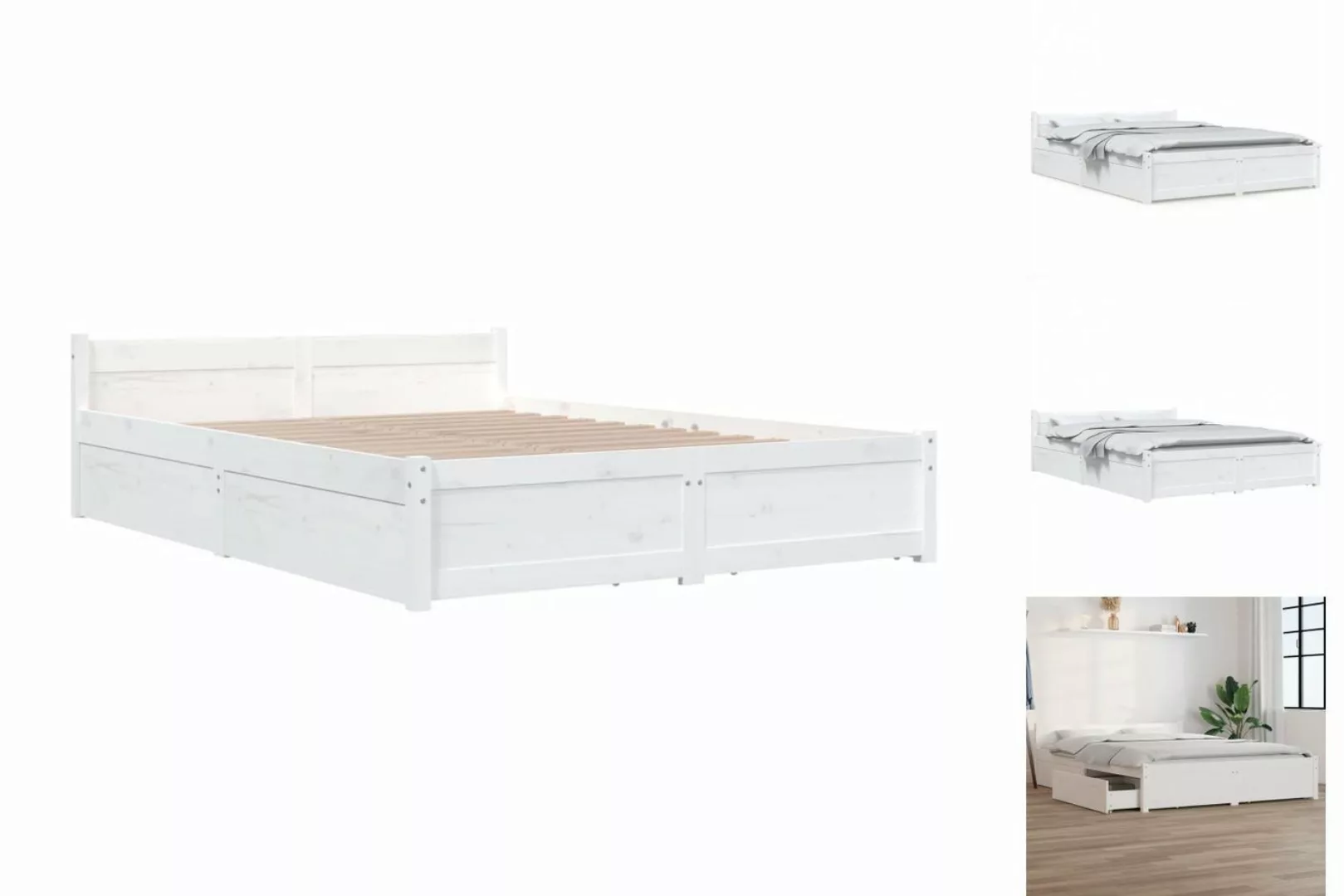 vidaXL Bettgestell Bett mit Schubladen Weiß 140x200 cm Bett Bettrahmen Bett günstig online kaufen