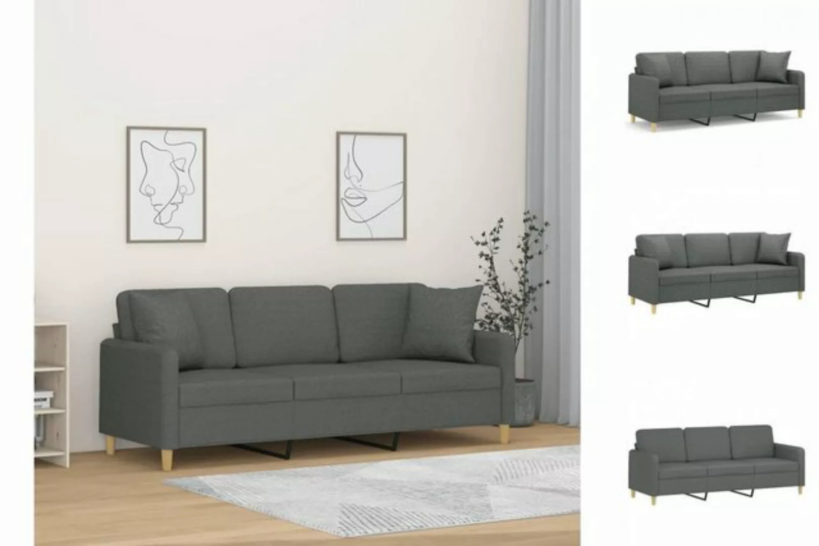 vidaXL Sofa 3-Sitzer-Sofa mit Zierkissen Dunkelgrau 180 cm Stoff günstig online kaufen