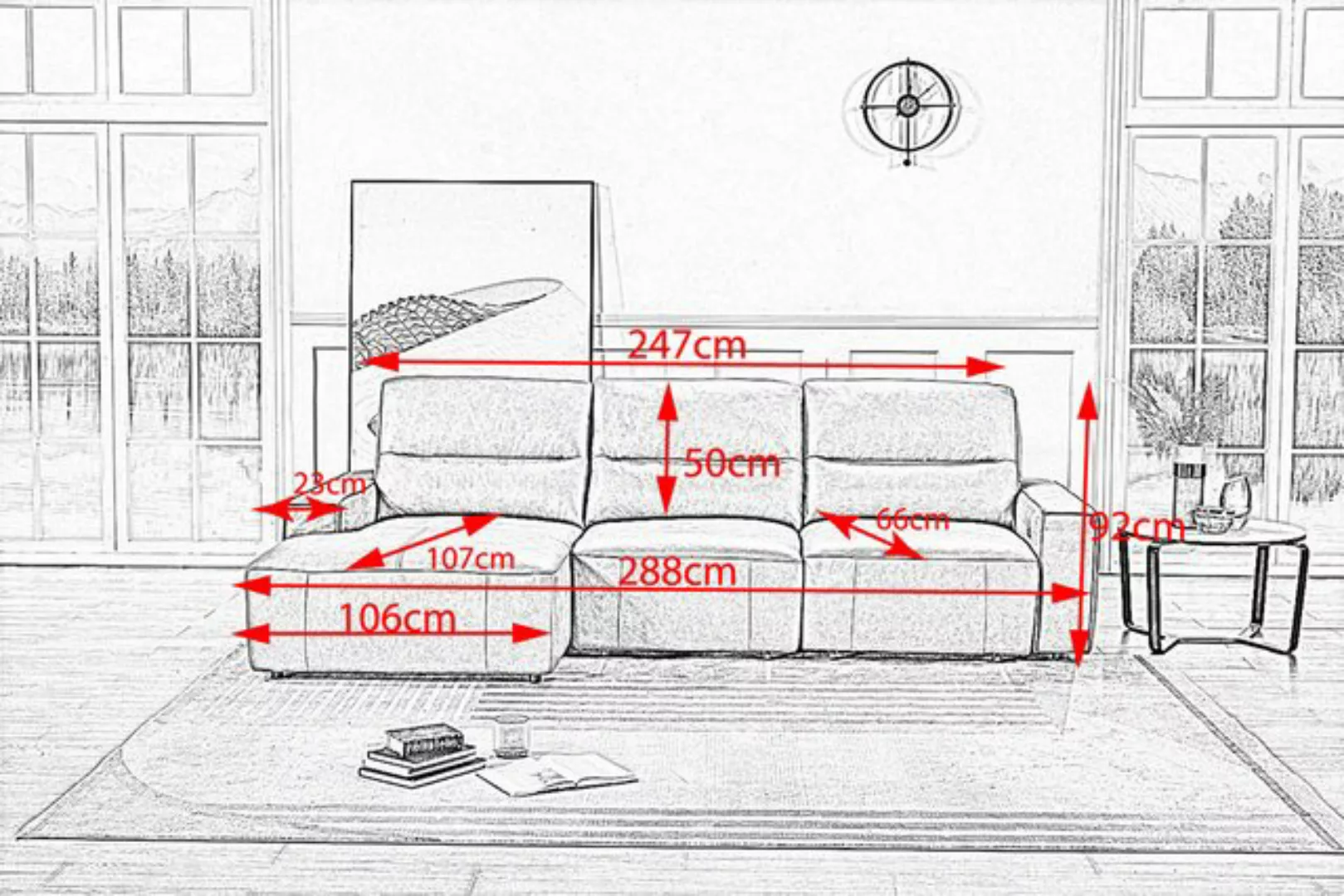 KAWOLA Big-Sofa DORI, Leder motor. Sitzvorzug, Longchair rechts od. links, günstig online kaufen