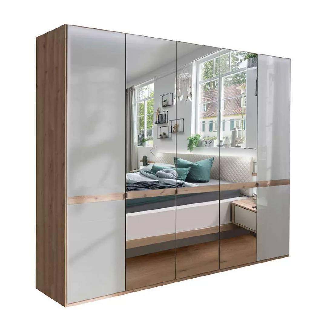 Design Schlafzimmer Set in Eiche Bianco und Beige modern (vierteilig) günstig online kaufen