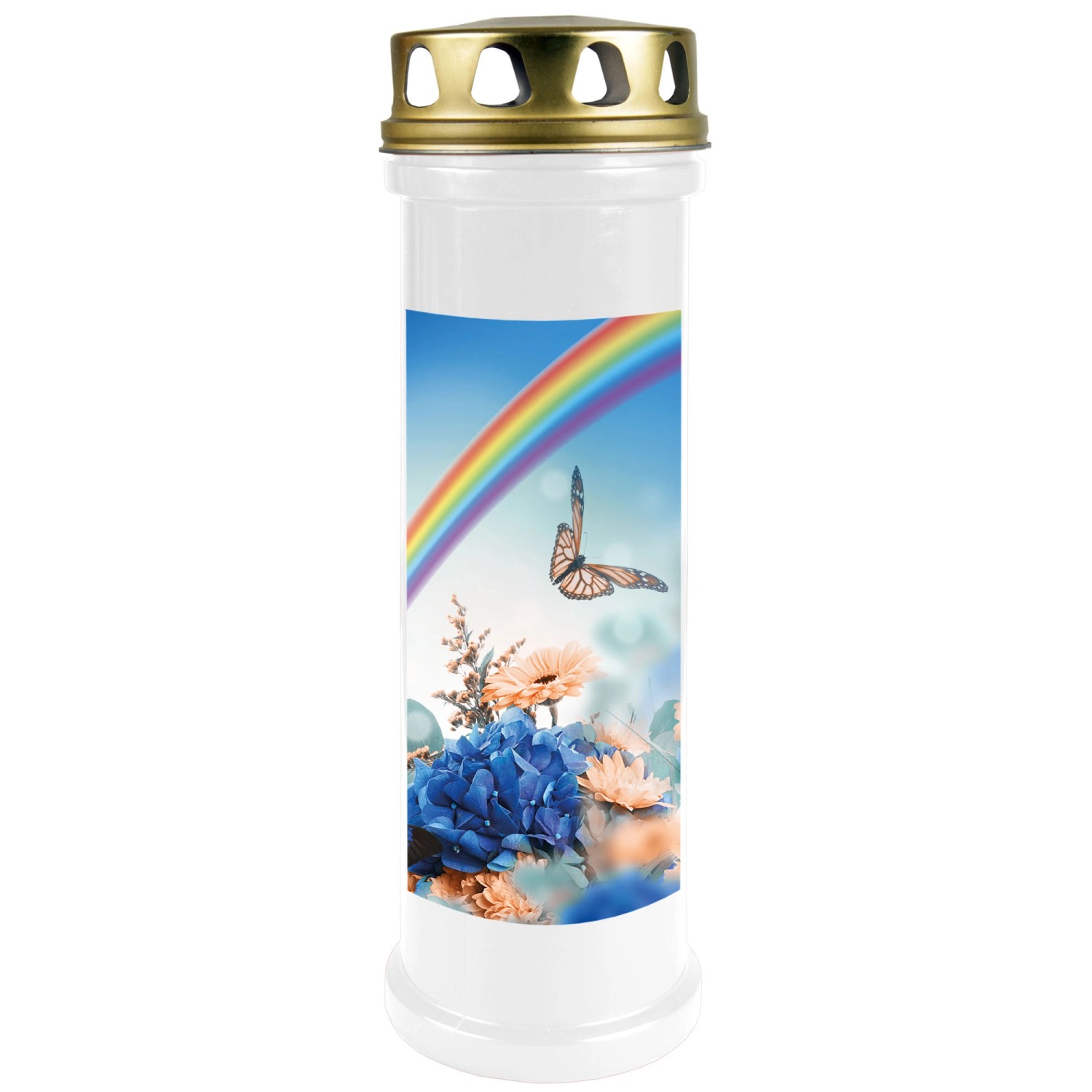 HS Candle Grabkerze Weiß 100h Deckel Gold Regenbogen günstig online kaufen