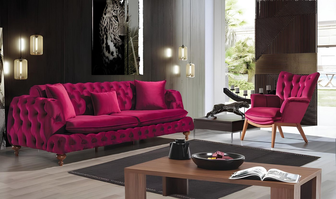 Xlmoebel Sofa Dreisitzer Designer-Sofa in Pink Samtstoff Chesterfield-Stil, günstig online kaufen