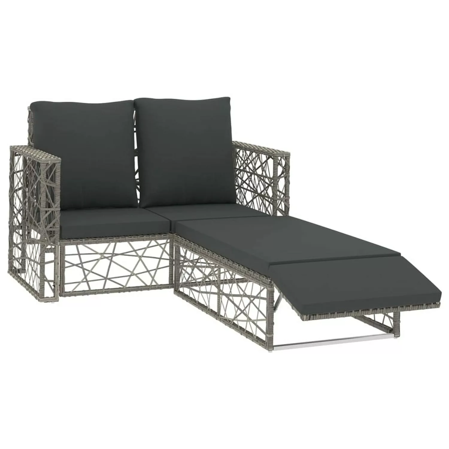 2-tlg. Garten-lounge-set Mit Auflagen Poly Rattan Grau günstig online kaufen