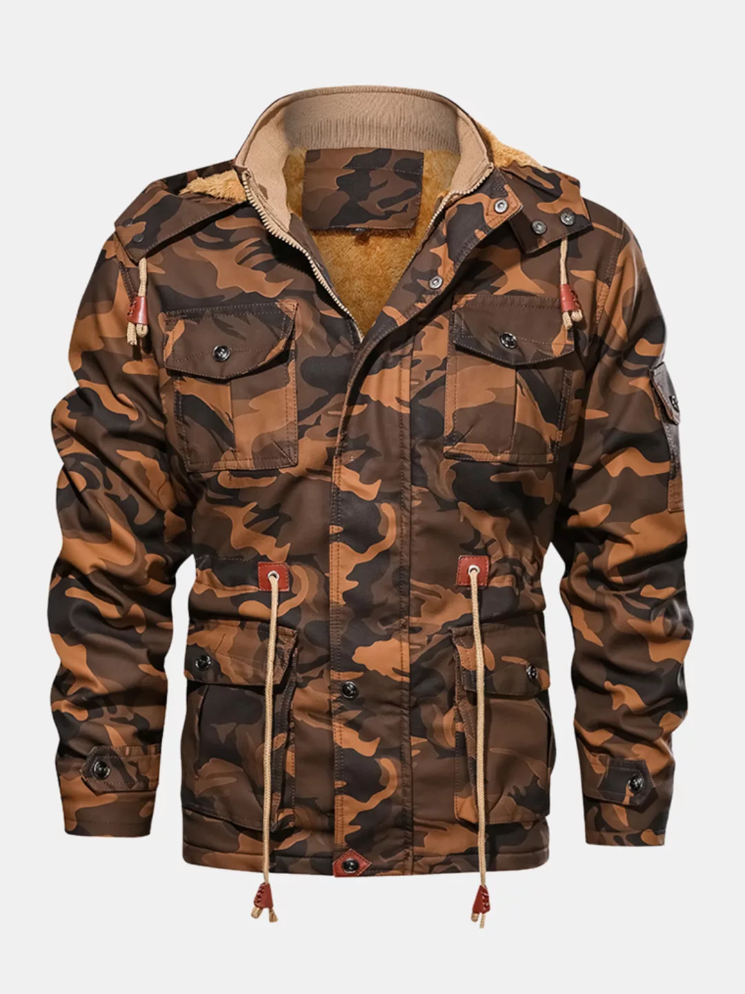 Herren Camo PU Leder Pelz gefüttert Fleece Warm Multi Pockets Verdicken Jac günstig online kaufen